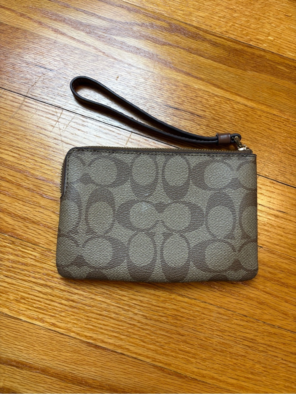 Coach Brown Signature Wristlet with Leather Stripe - Picture 4 of 7